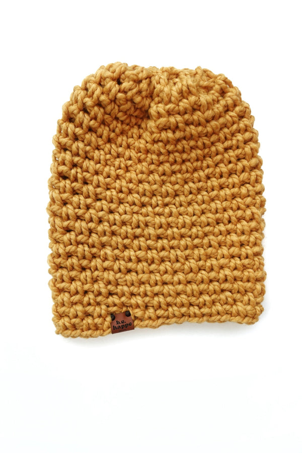 Crochet Simple Slouch Hat | Mustard Yellow Slouchy Beanie