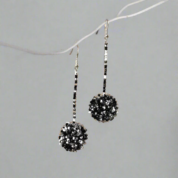 Luna Seed Bead Dangly Ball Earrings - Guatemala