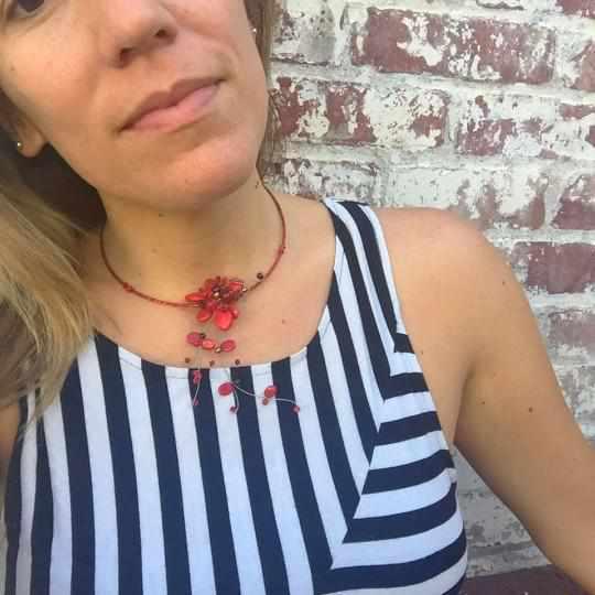 Red Stones & Glass Necklace - Thailand