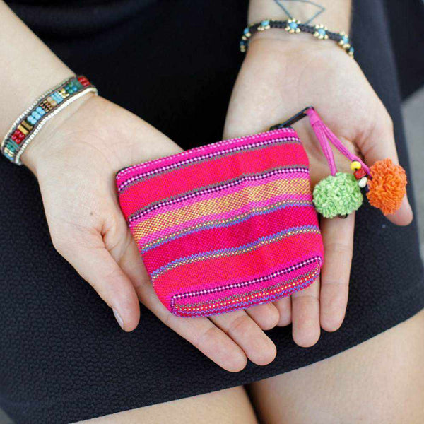 Pink Woven Karen Fabric Hmong Coin Pouch - Thailand