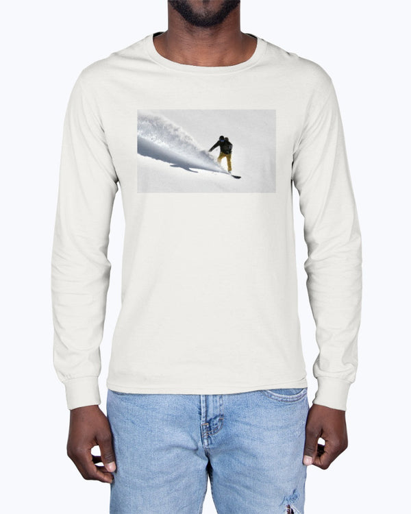 Powder Surfer, French Alps Snowboarder in the Powder, Moss Apparel, Unisex Long Sleeve T-Shirt