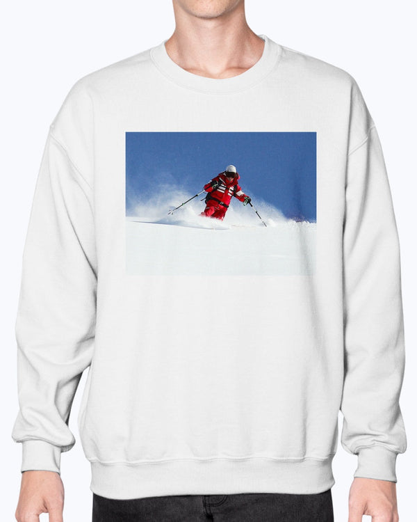 Skiing Bunny Hops, Cozy Unisex Winter Apparel, Moss Apparel, Unisex Crewneck Sweatshirt