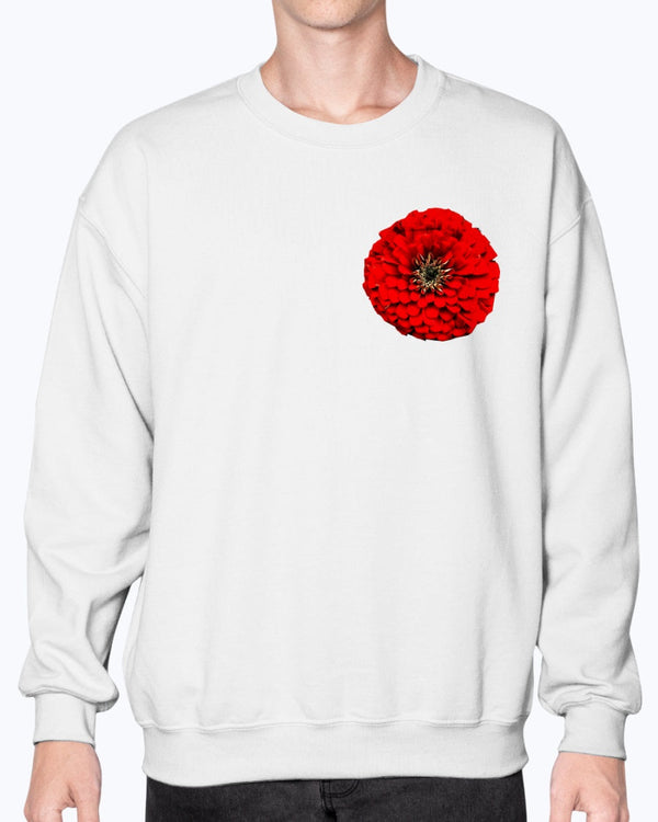 Zinnia Floral Vibrant, Floral Red Zinnia, Flower, Moss Apparel, Unisex Crewneck Sweatshirt