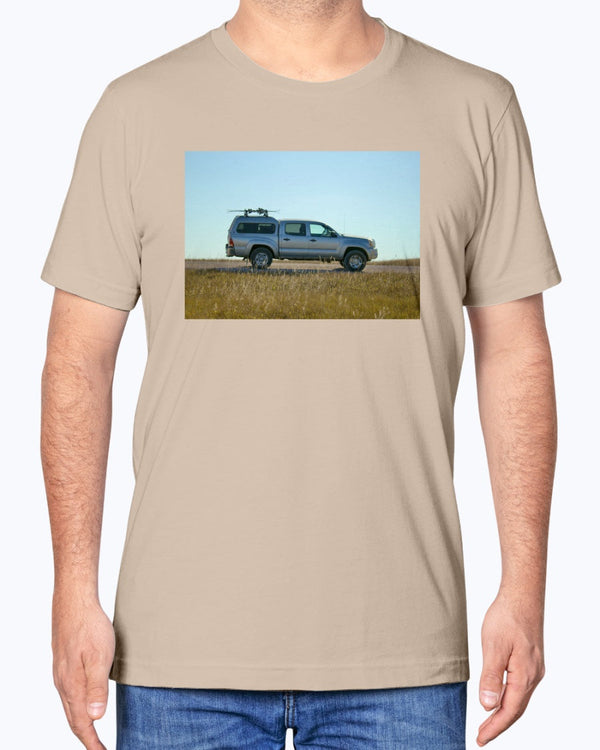 Lost Skier in a Tacoma, Bad Lands South Dakota, Moss Apparel, Unisex T-Shirt