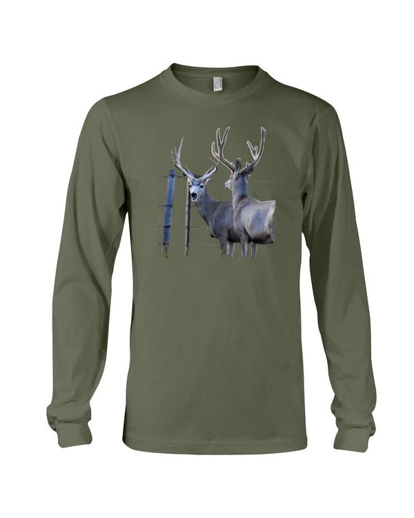 Mule Deer and Barbed Wire Fencing, Wyldlife for Tomorrow, Moss Apparel, Long Sleeve T-Shirt