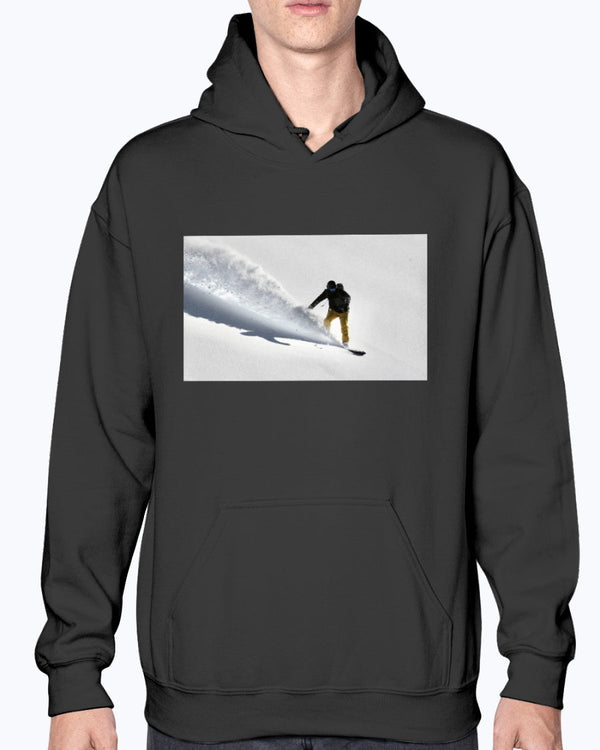 Powder Surfer, French Alps Snowboarder in the Powder, Moss Apparel, Unisex Hoodie