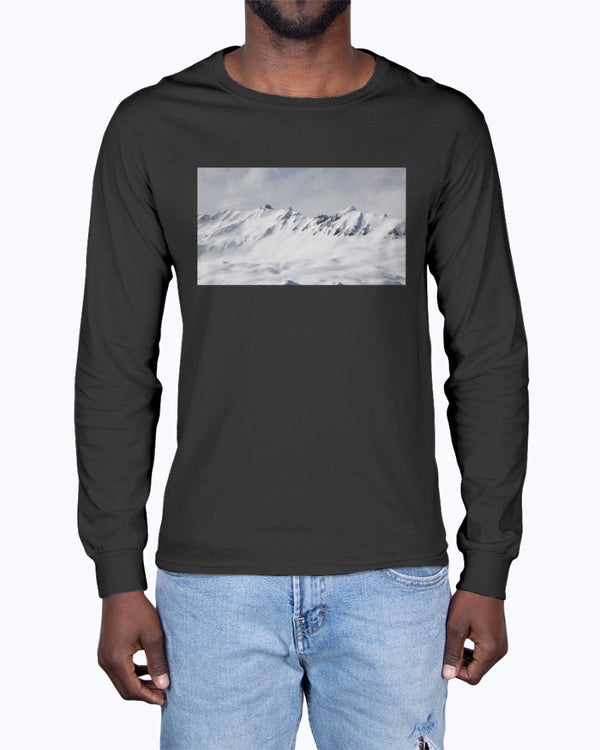 French Alps Mountain View, Skiing and Snowboarding Fan Apparel, Moss Apparel, Unisex Long Sleeve T-Shirt