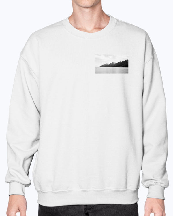 Grand Teton's Distant Mountains, Reflective Lake, Moss Apparel, Unisex Crewneck Sweatshirt