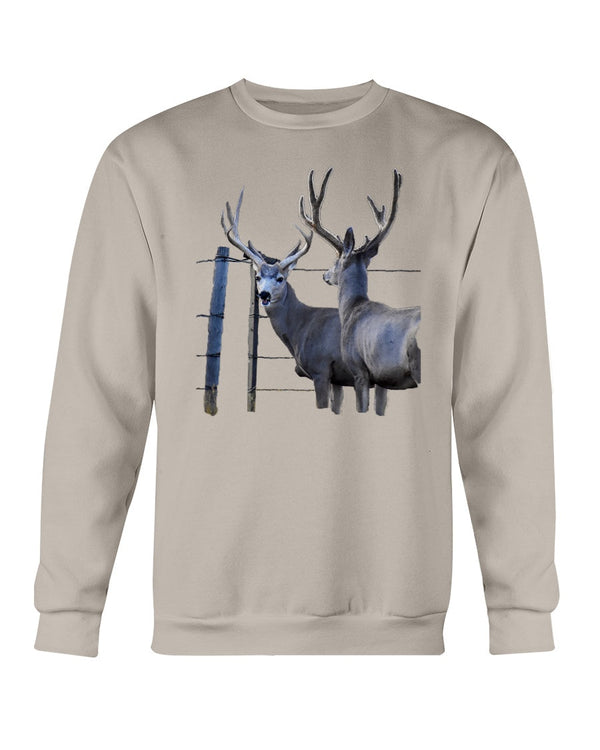 Mule Deer and Barbed Wire Fencing, Wyldlife for Tomorrow, Moss Apparel, Crewneck Sweatshirt