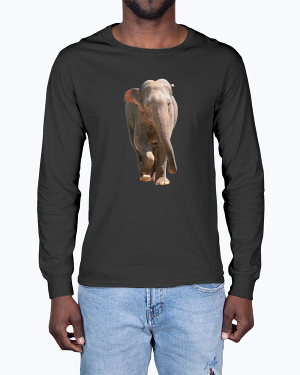 Charging Indian Elephant, Moss Apparel, Long Sleeve T-Shirt