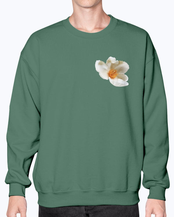 Magnolia Flower, Botanical Blossom Sweatshirt, Cozy Floral, Moss Apparel, Unisex Crewneck Sweatshirt