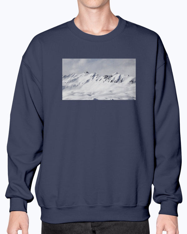 French Alps Mountain View, Skiing and Snowboarding Fan Apparel, Moss Apparel, Unisex Crewneck Sweatshirt