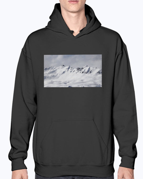 French Alps Mountain View Hoodie: Skiing and Snowboarding Fan Apparel, Moss Apparel, Unisex Hoodie