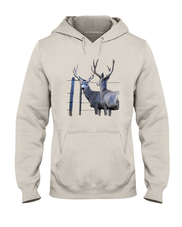 Mule Deer and Barbed Wire Fencing, Wyldlife for Tomorrow, Moss Apparel, Hoodie