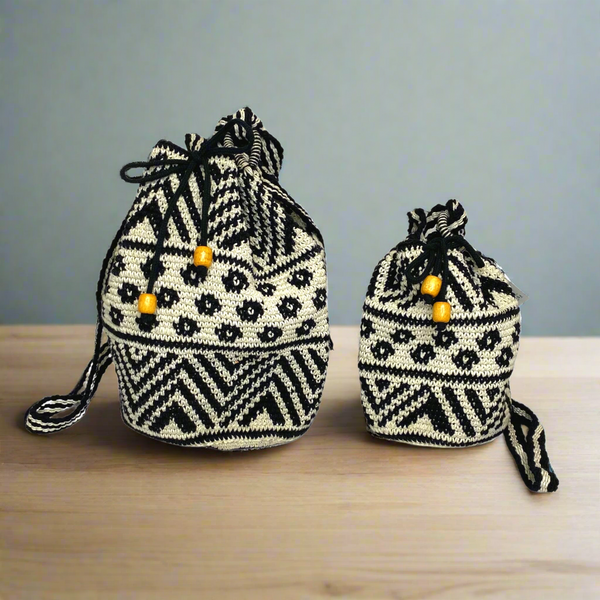 Summer Crochet Chevron Boho Crossbody Black and White Bag - Guatemala