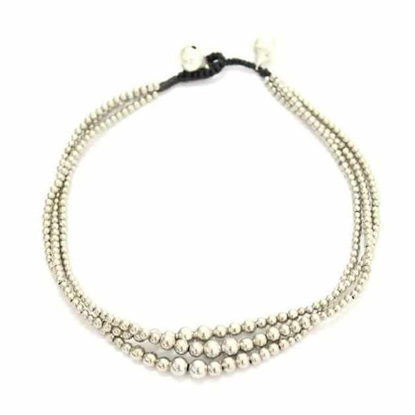 Triple Silver Beads Adjustable Anklet - Thailand