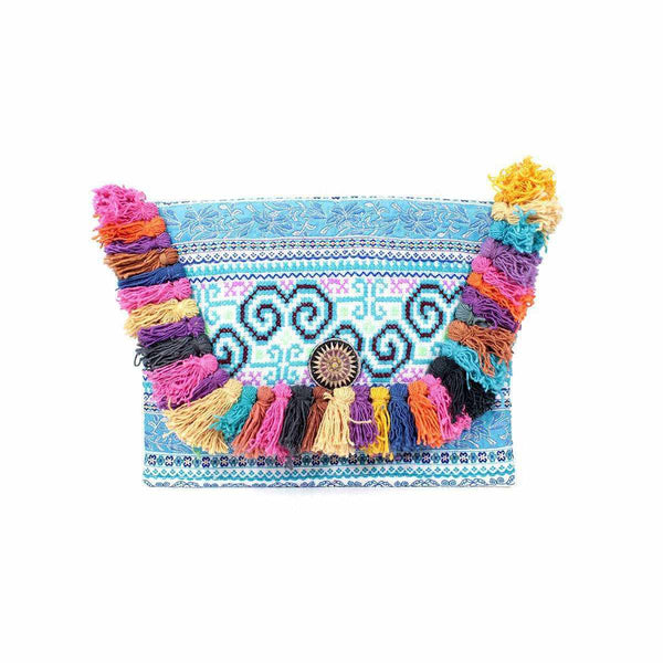 Vintage Clutch With Multi Colored Fringe - Thailand