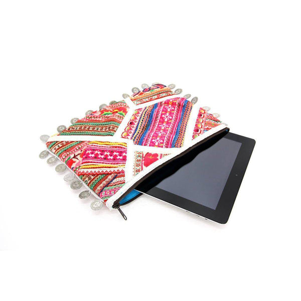 Vintage Leather Trims & Coins iPad Clutch - Thailand