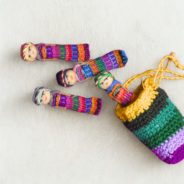 Worry Doll Crochet Pouch with Four Dolls - Guatemala